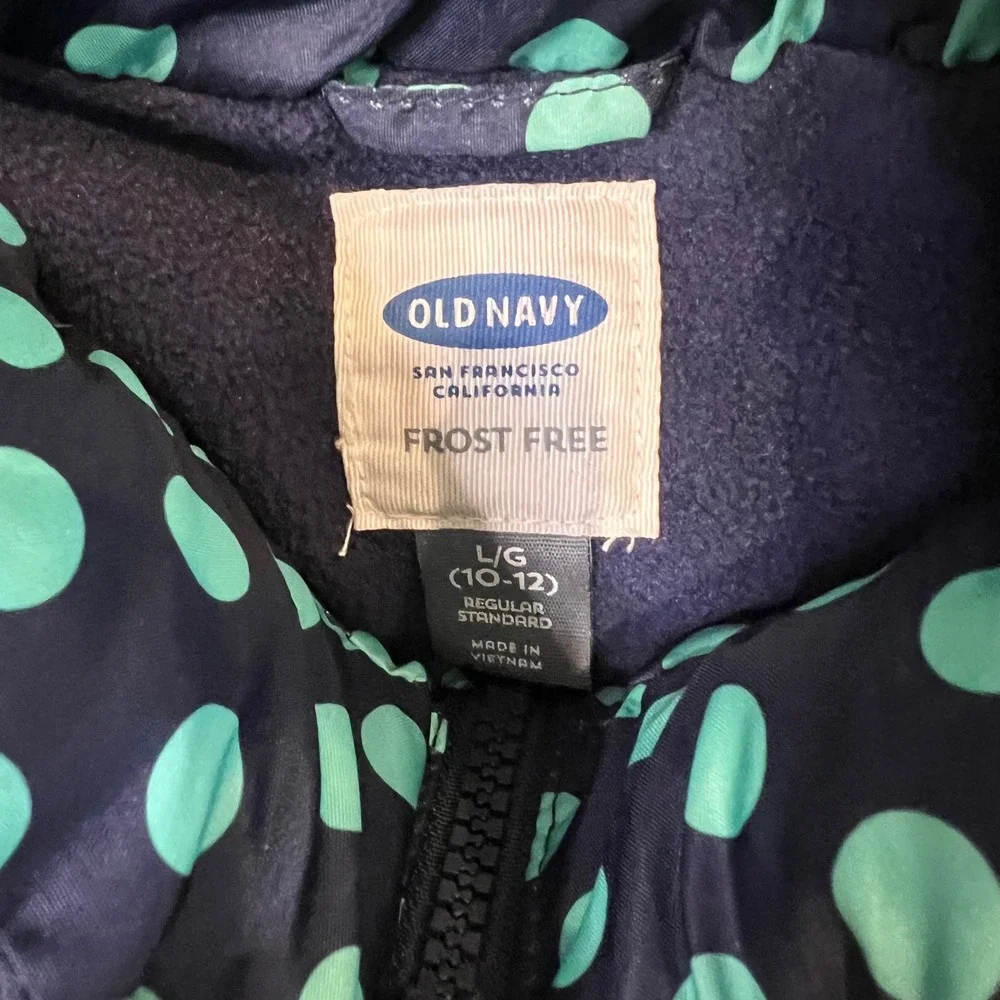 Old Navy Puffer Vest Polka Dot Frost Free Sleeveless Kids L/G (10-12) Navy Teal‎